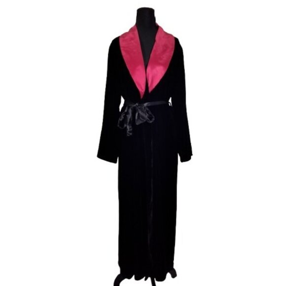 Vtg Y2K 2005 Victoria's Secret Velvet Silk Robe M/L Goth 90s Vamp Red Black - Picture 1 of 12